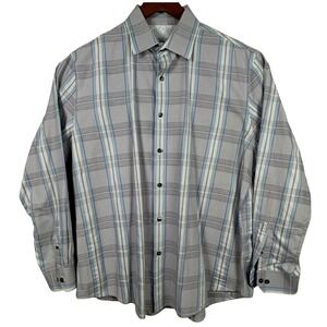 Tasso Elba Mens XL Gray Plaid Long Sleeve Button Up Dress Shirt‎ 17 17.5